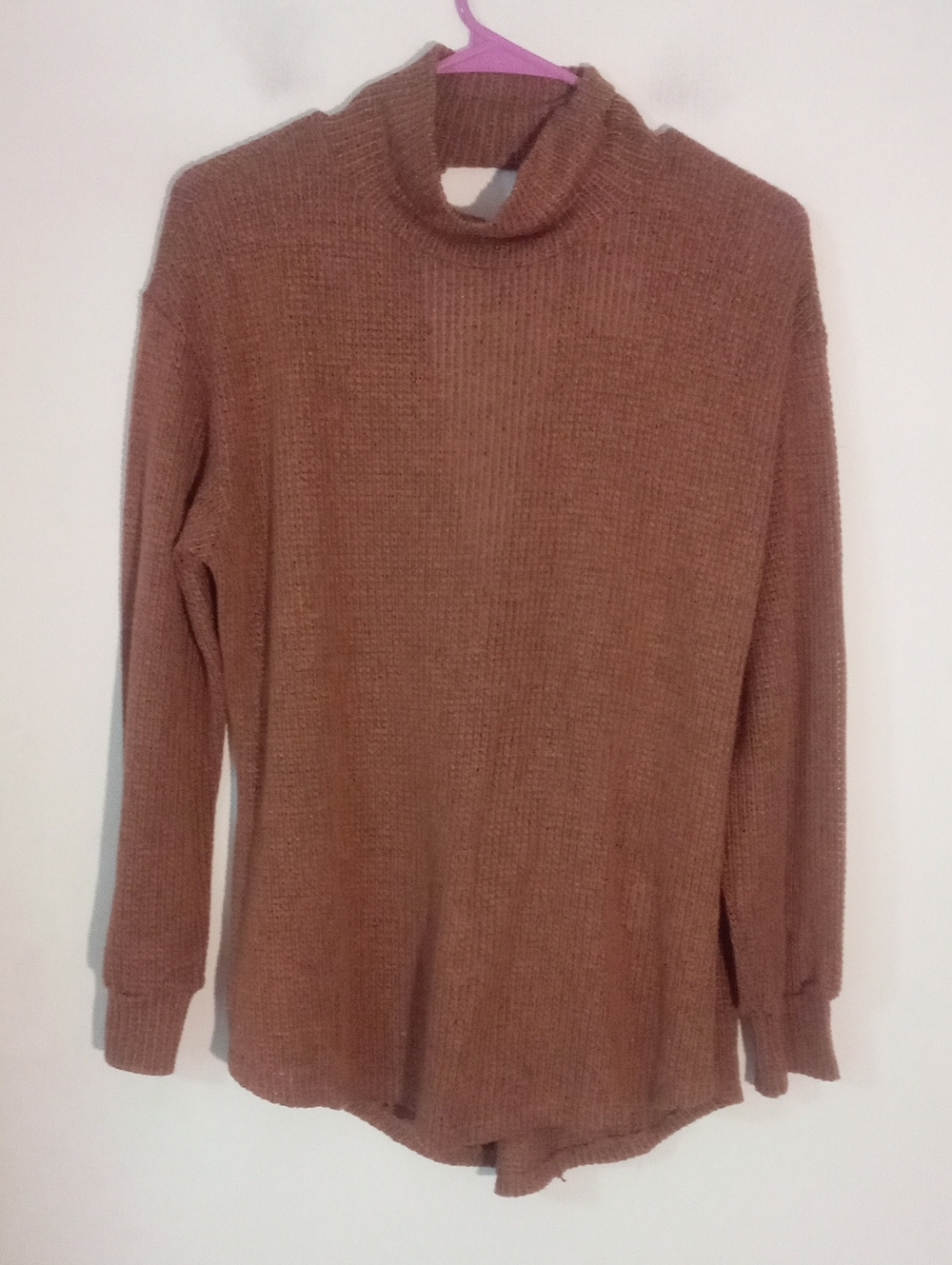 Cozy Mock Neck Women's Sweater in Rust Medium By Lush Open Back